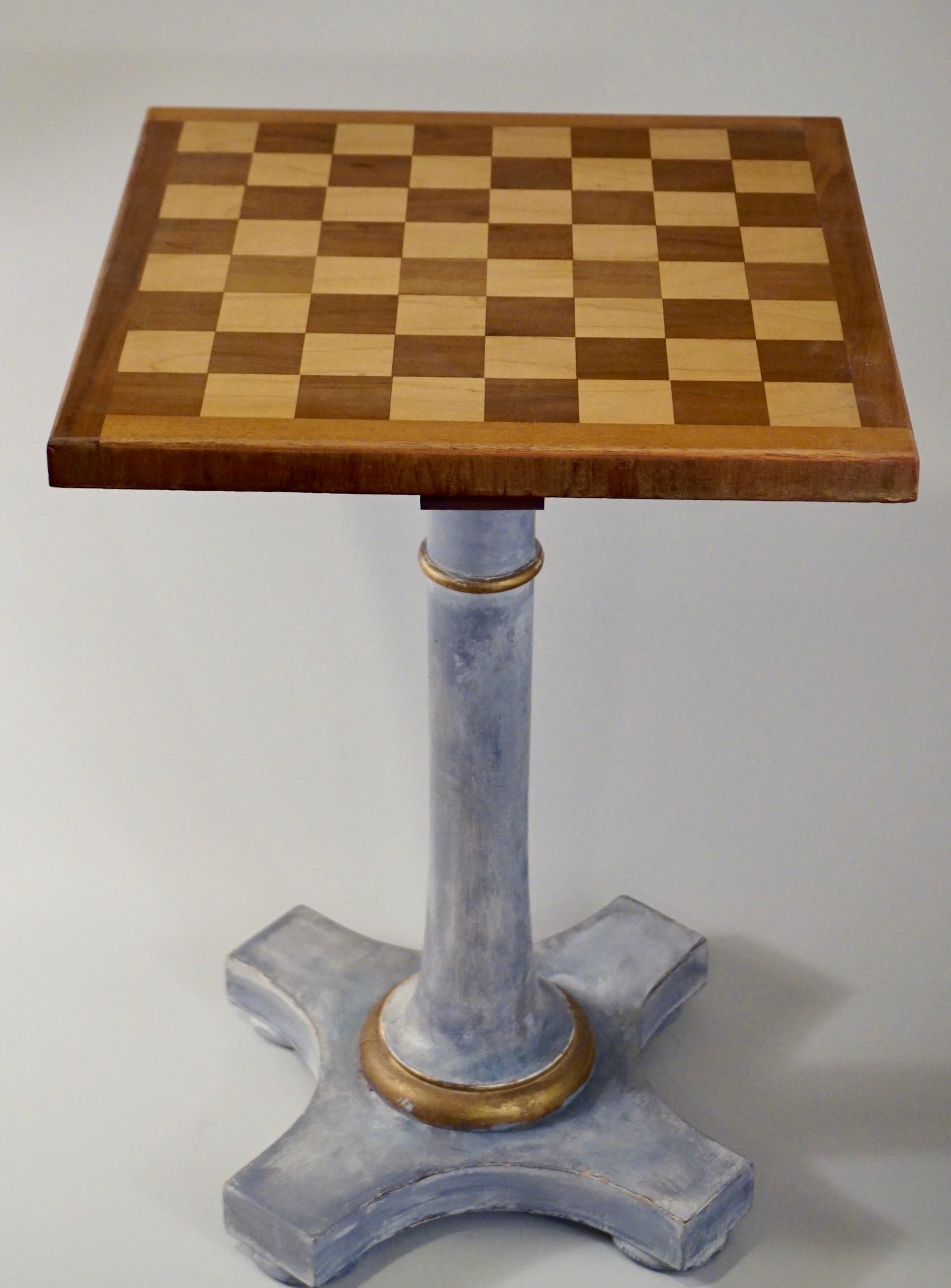 Chessboard Side Game Chess Table on Grey Painted Shabby
