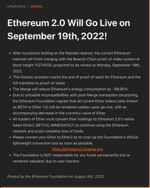 Ethereum 2.0 Go-Live Announcement