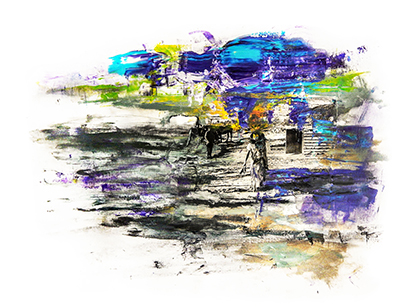 Shaman walking in a field