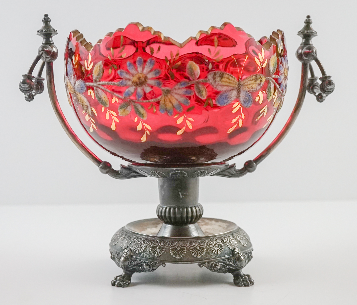 Wilcox Silver Plate & Cranberry Glass Centerpiece