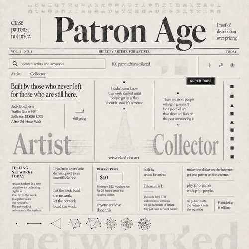 A front page for a new art market. Patron Edition