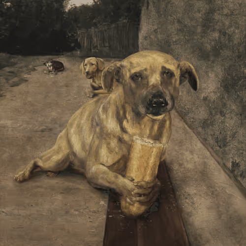 poor dog eating bread