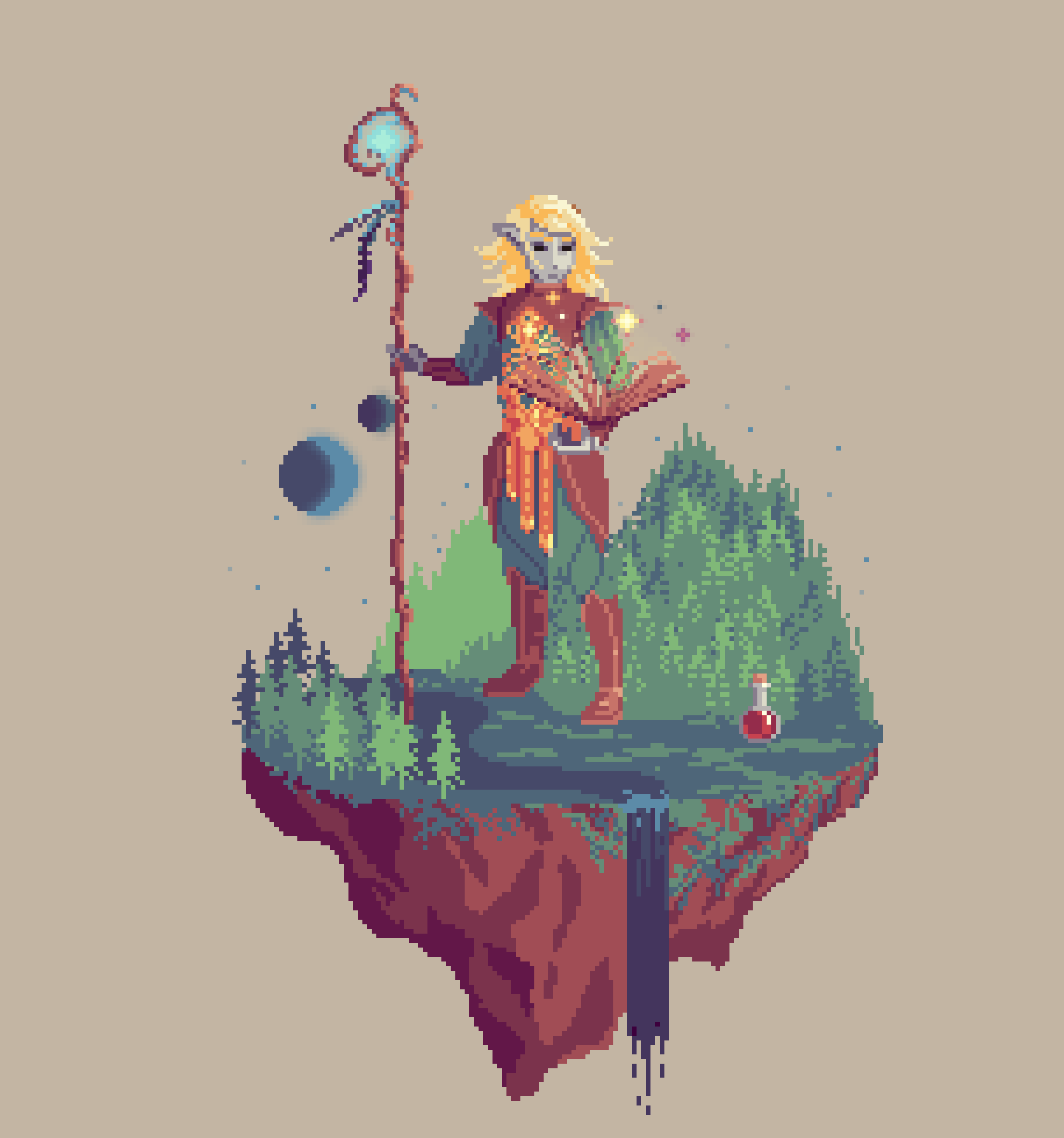 Goldleaf Elf Ledgerscript Wizard from The Forest + Potion