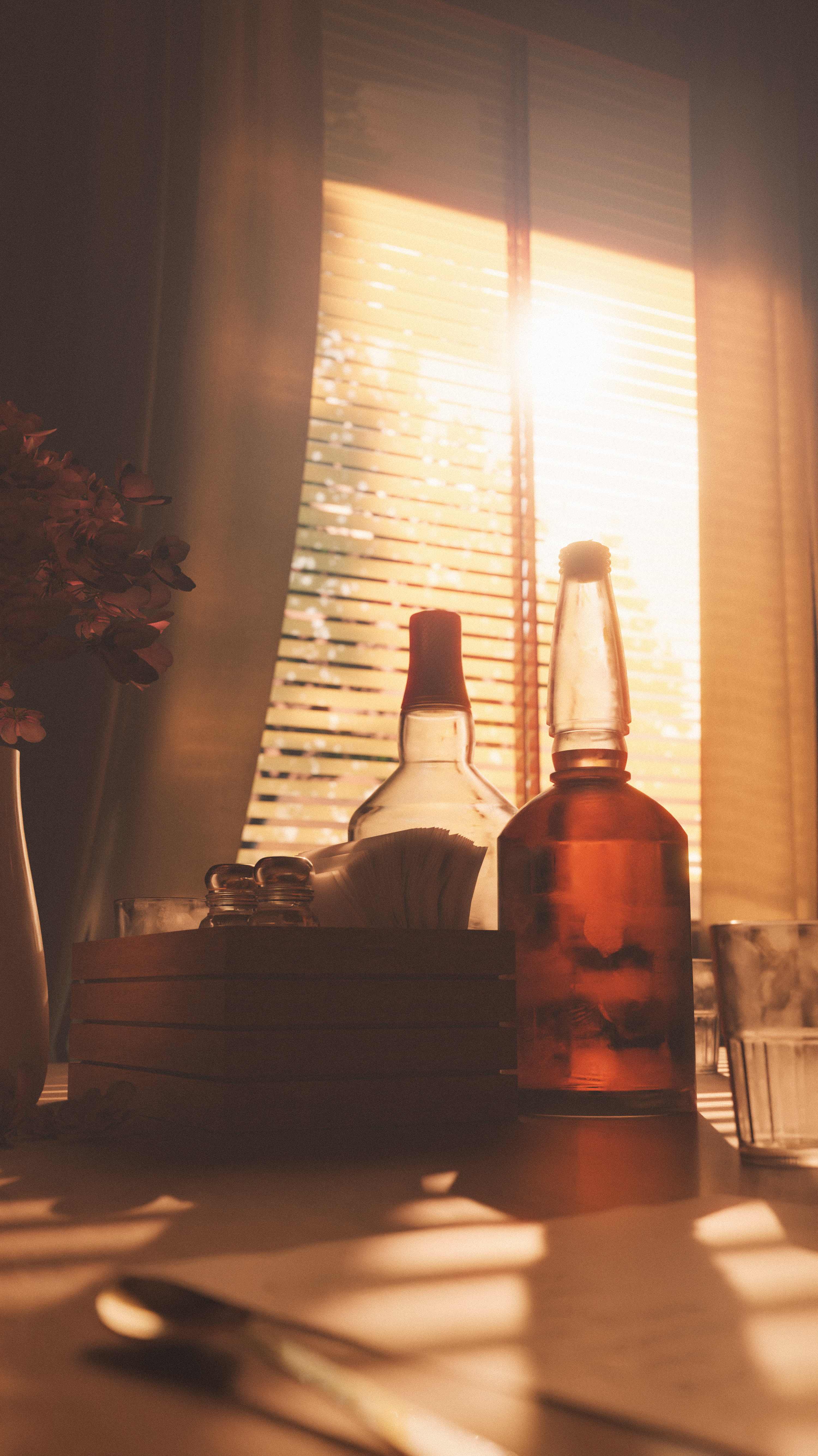 Tea table against sunlight