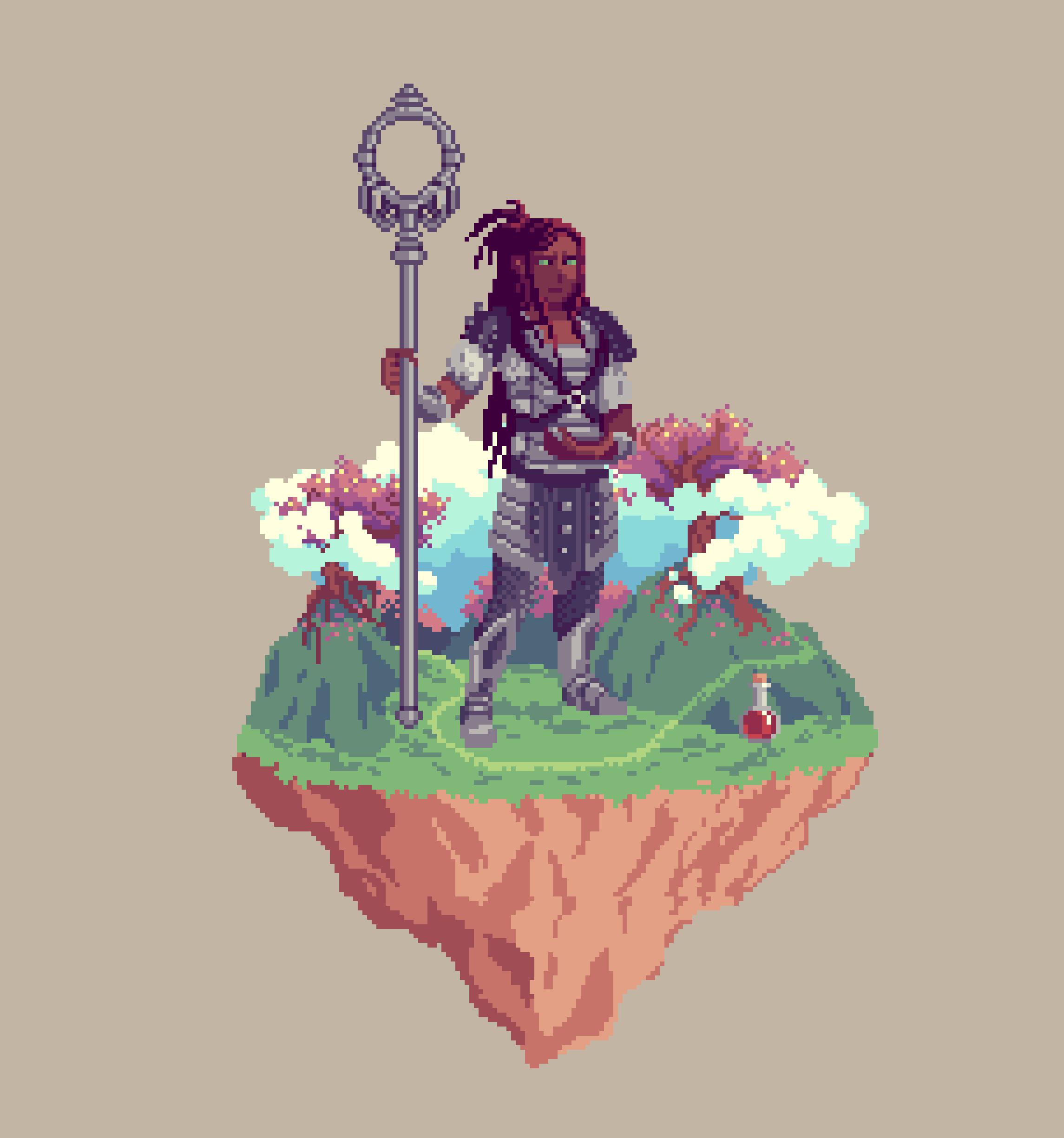 Valiant Human Longstaff Monk from The Glade + Potion