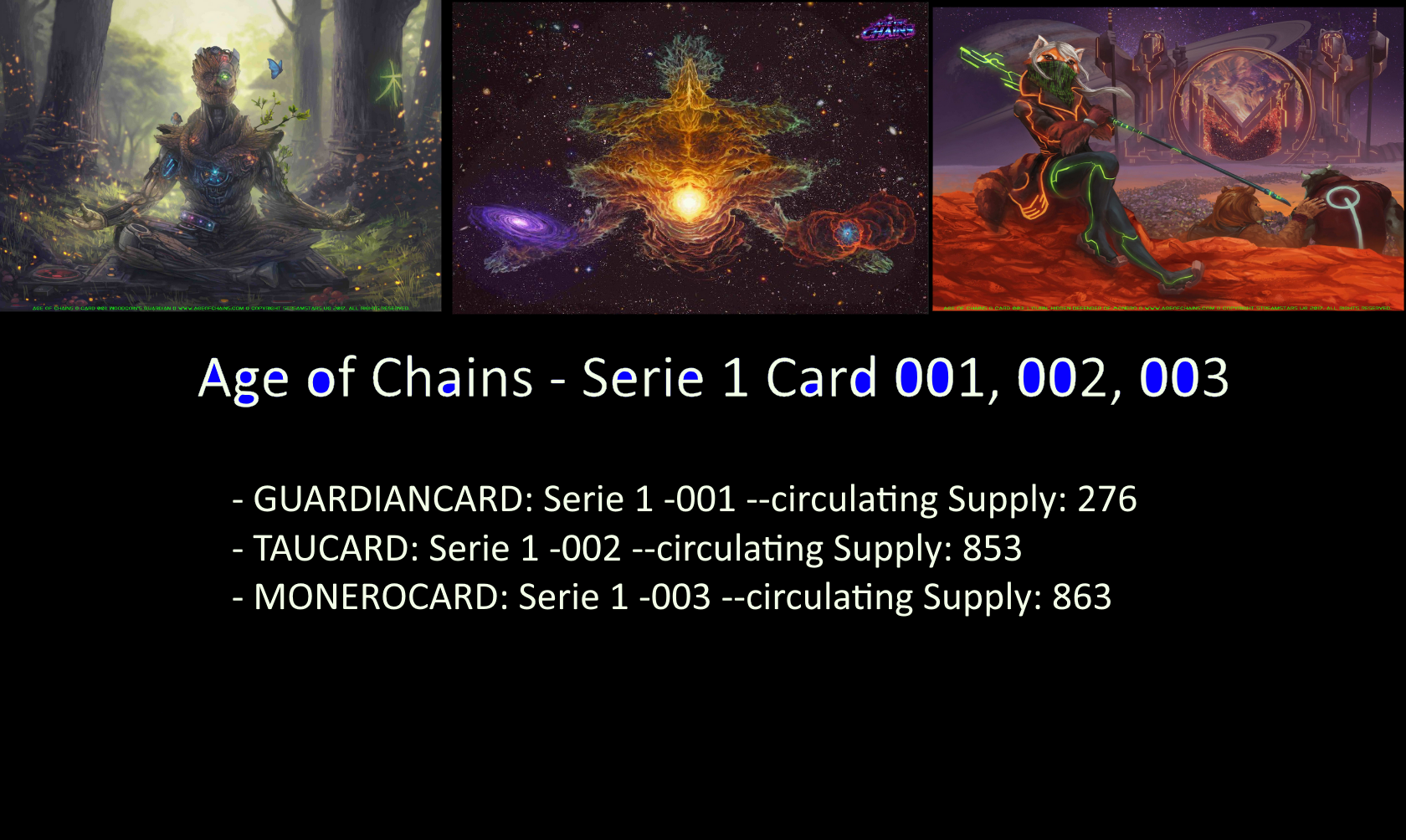 First 3 Card of Age of Chains Series 1 - Card 001, 002, 003