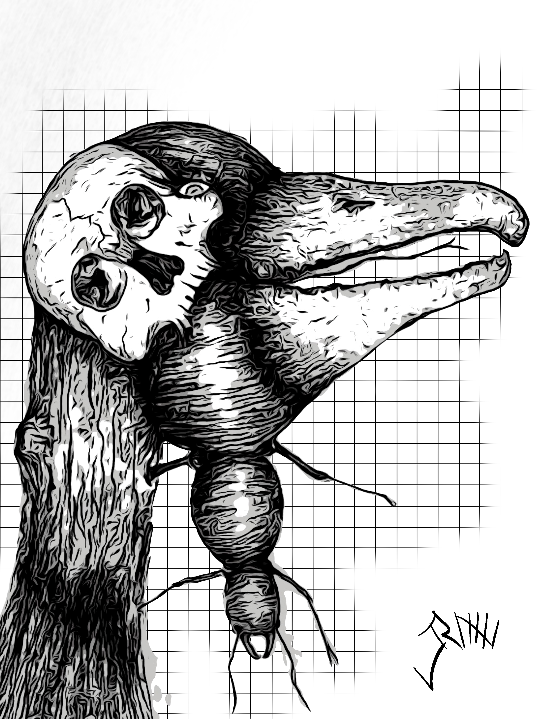 tree branch, ant, skull, snake, bird ...