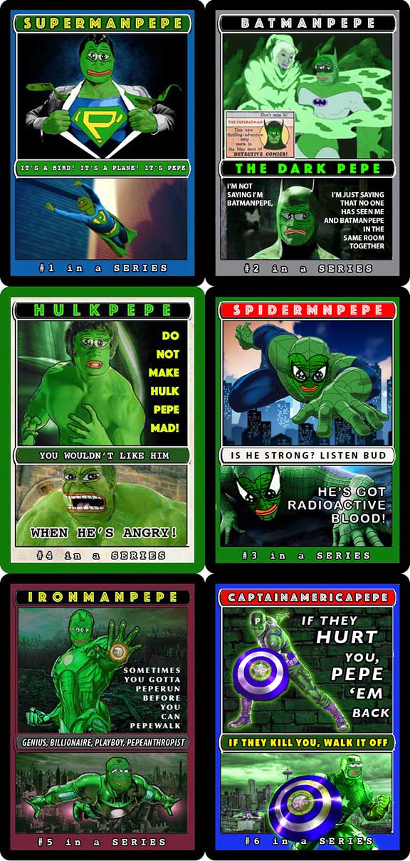 The Six Superheroes of Rare Pepe! [ SUPERMANPEPE, BATMANPEPE, IRONMANPEPE, CPTMRICAPEPE, SPIDERMNPEPE, HULKPEPE ]