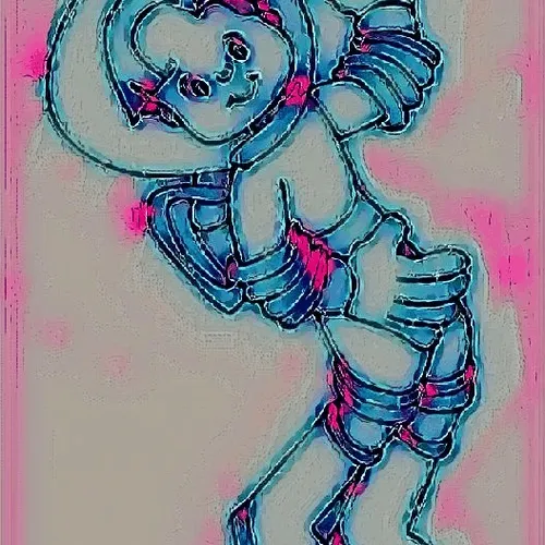 Cosmoboy. Made by AI-power painting machine with wrong settings, glitches and analog-like artefacts.