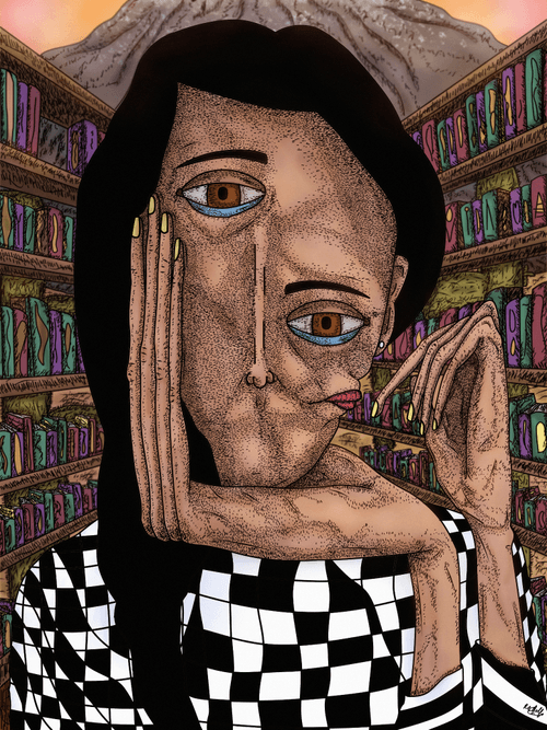 The beautiful woman in the astral library