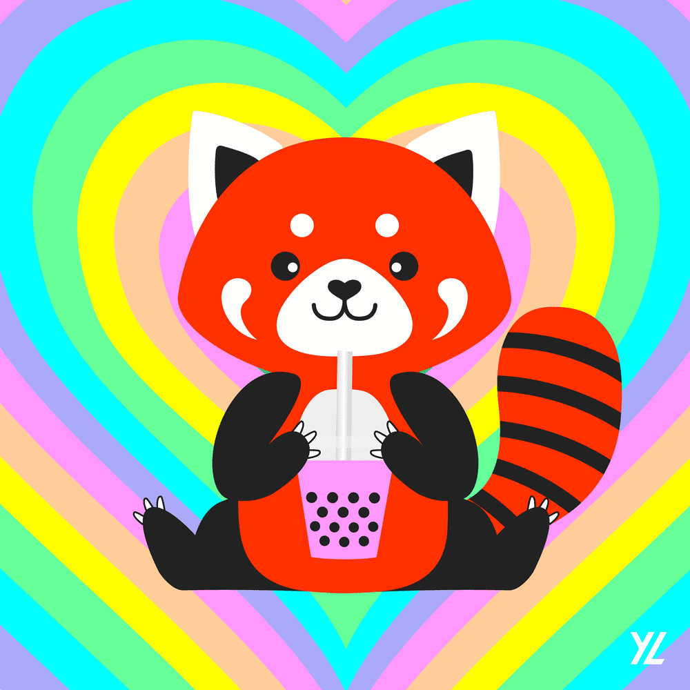 Red Panda holding Rainbow Boba Tea #93/126