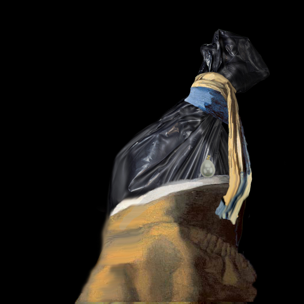 A bag with a pearl earring