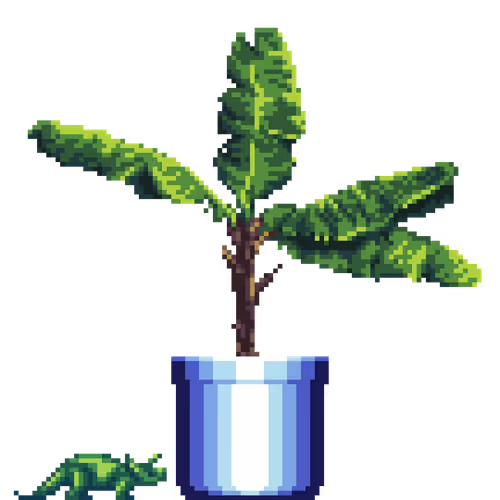 Banana Tree in Large Blue pot with Toy Dinosaur