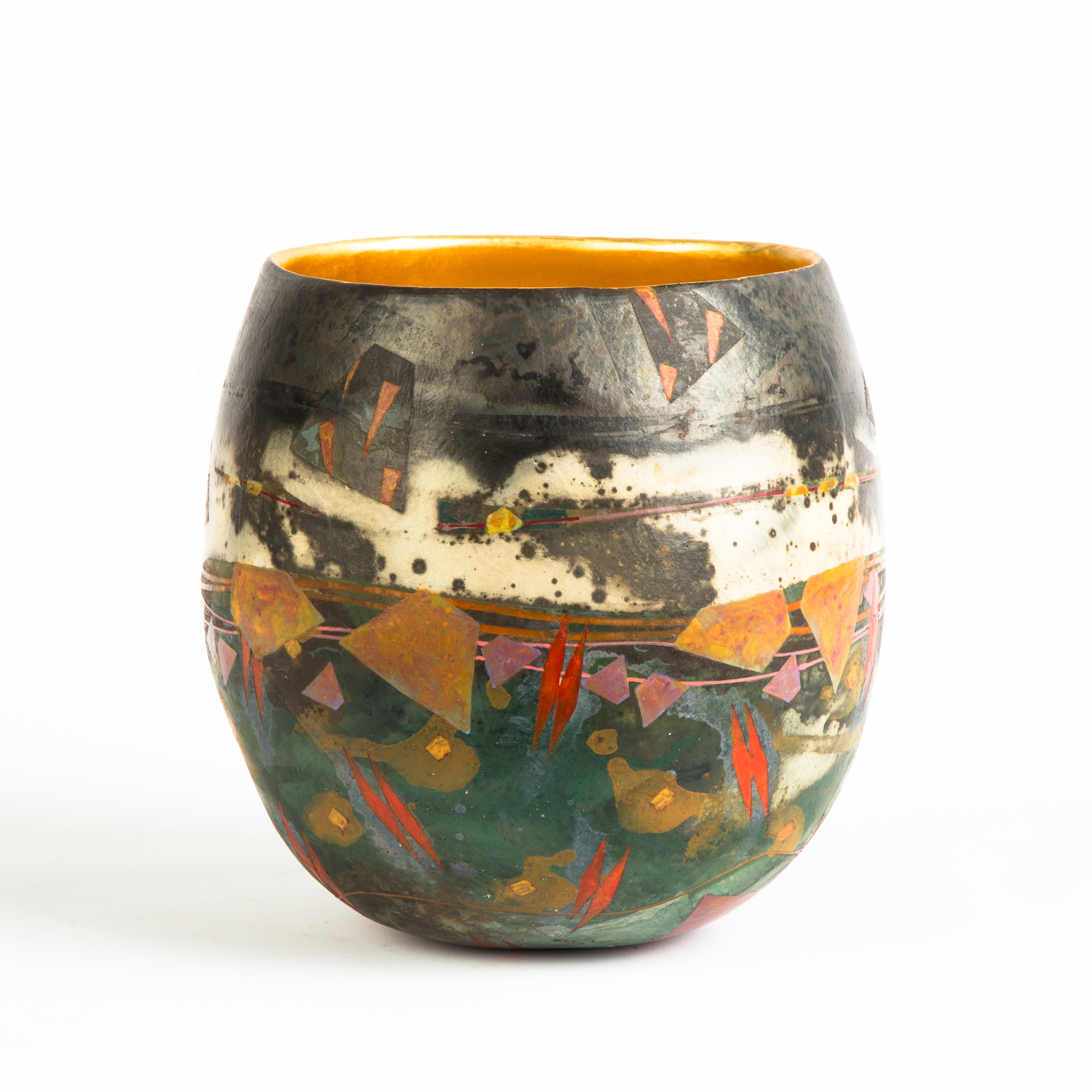 Bennett Bean (American, born 1941) Gold Center Bowl With Taped Painted Exterior