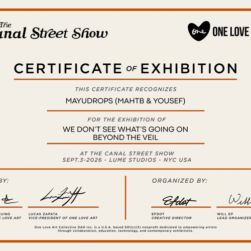 Canal Street Certificate of Exhibition 2026 - Mayudrops (Mahtb & Yousef)
