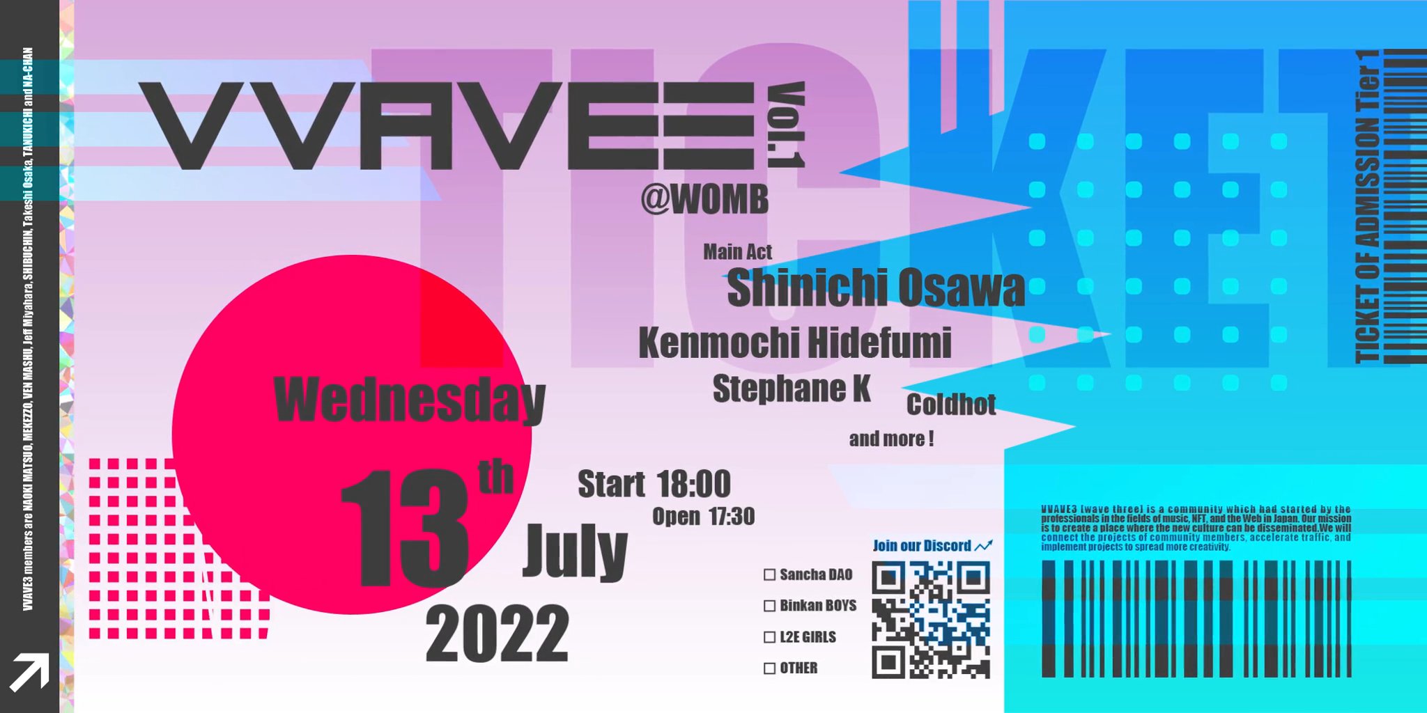 VVAVE3 vol.1 @WOMB NFT Ticket 65/100