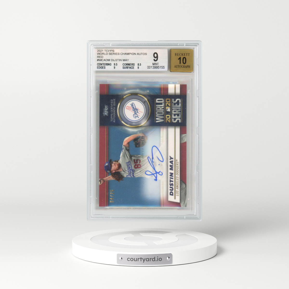 2021 Topps World Series Champion Autographs Red #WCADM Dustin May (BGS 9 MINT)