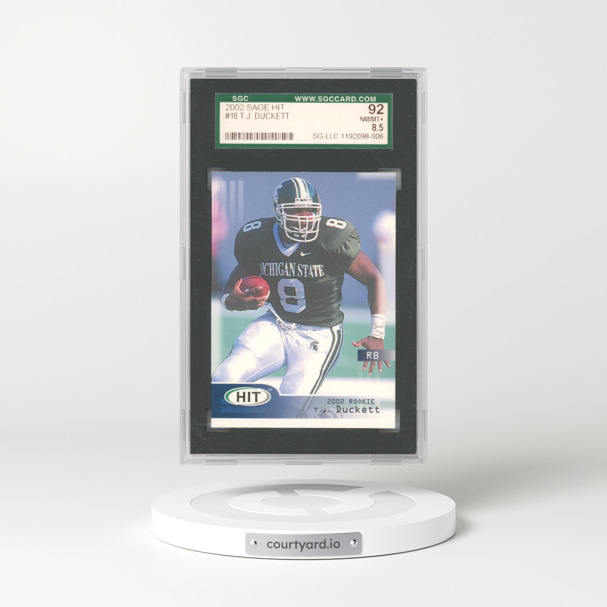2002 Sage Hit #18 T.J. Duckett (SGC 8.5 NM-MT+)