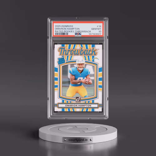 2025 Panini Donruss Rated Rookies Throwback #14 Omarion Hampton (PSA 10 GEM MINT)