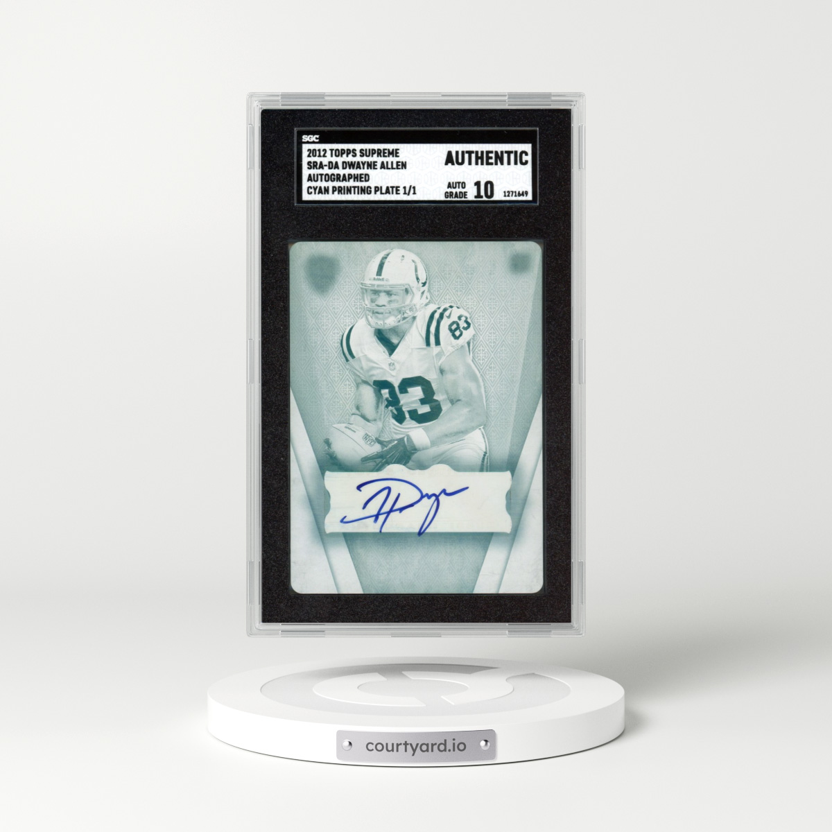 2012 Topps Supreme #SRA-DA Dwayne Allen - Auto. Cyan Printing Plate 1/1 (SGC auth)