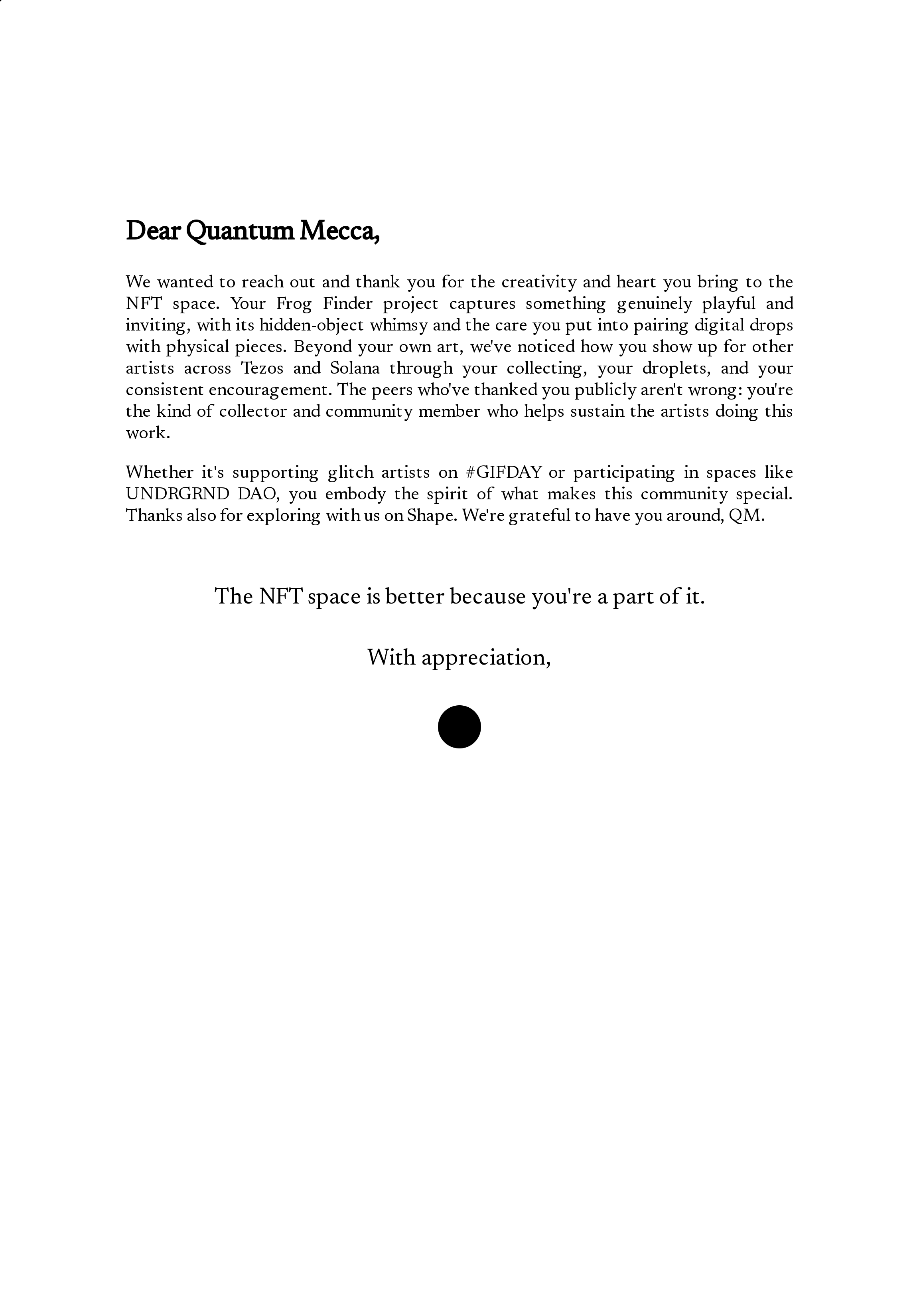 Dear Quantum Mecca